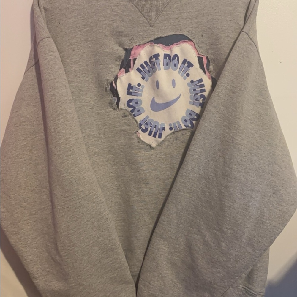 Nike Gray Sweatshirt with Smiley Graphic
